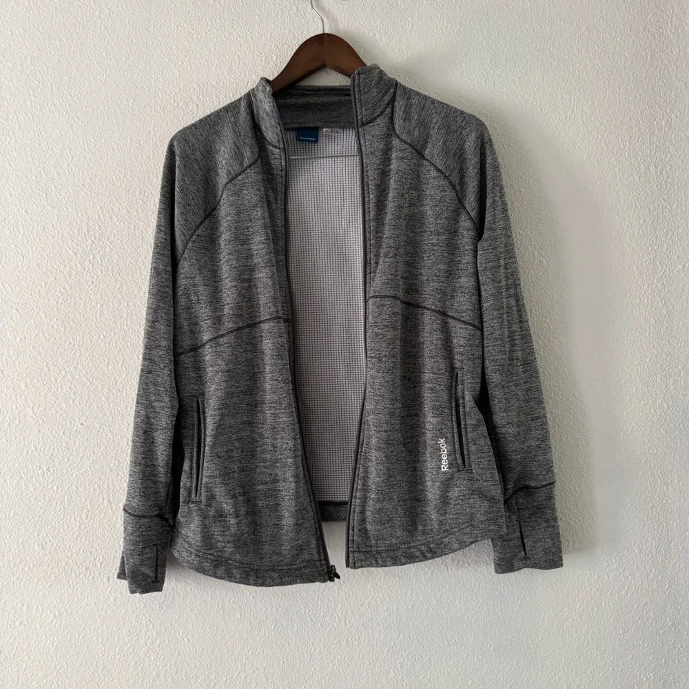 Reebok Medium Gorpcore Interval Flex Heather Gray Athletic Zip Up Jacket Sporty - Picture 11 of 11